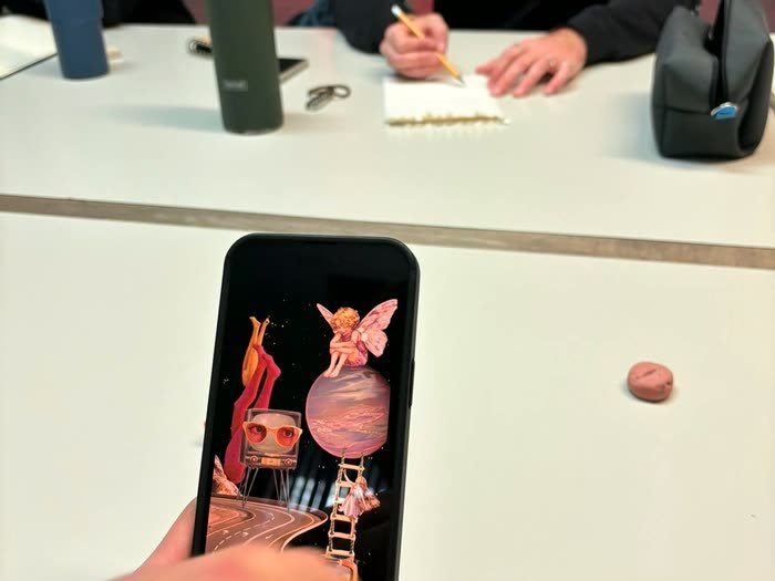 Dibujando en la mesa con el móvil de referencia