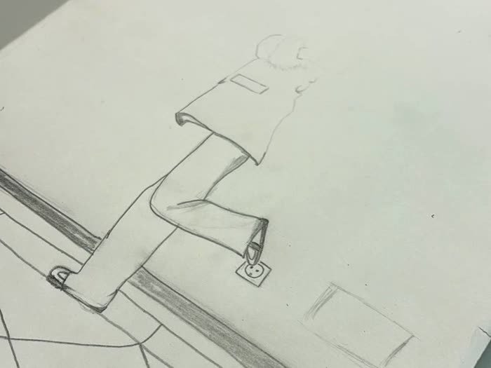 Un boceto a lápiz de una figura en movimiento